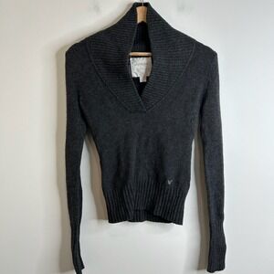 Vintage Y2K American Eagle Charcoal Shawl Collar Sweater Womens S Bella Swan 90s